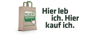 Banner der Aktion KlickSachsen mit Aufschrift "Hier leb ich. Hier kauf ich."